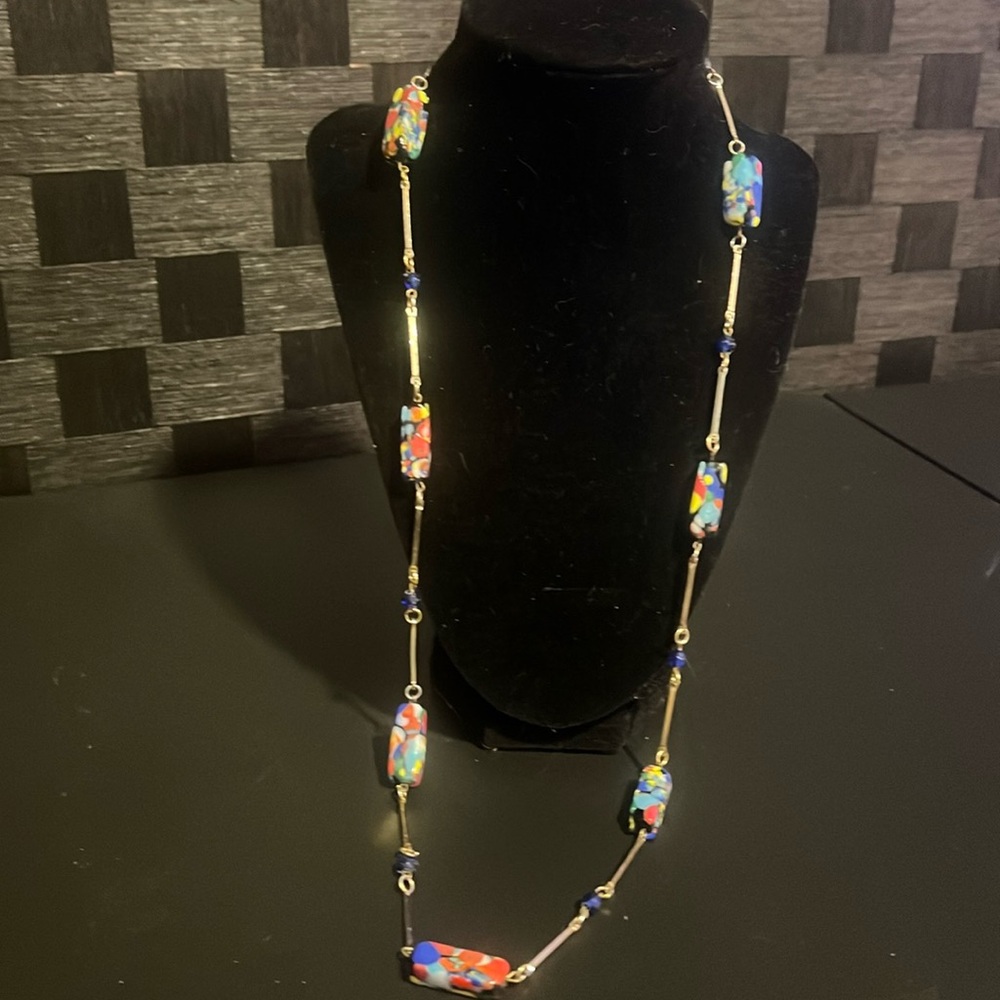 Silver Glass Painted Murano Squares Necklace